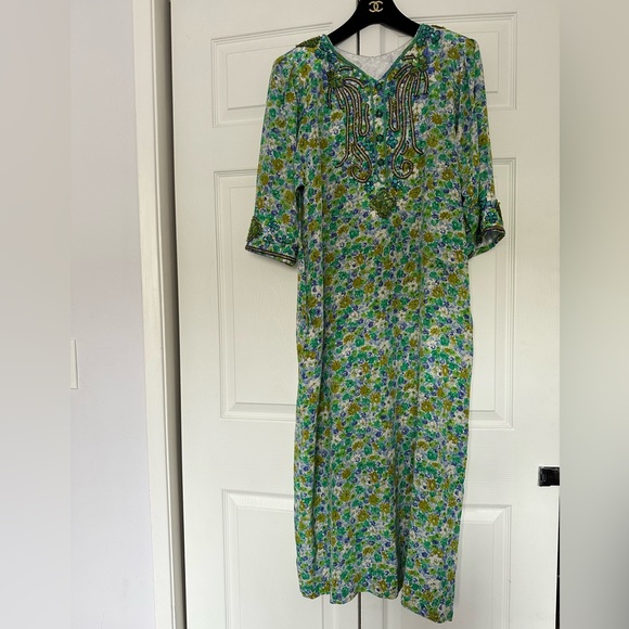 Flower silk dress/size M/ - Picture 3 of 7